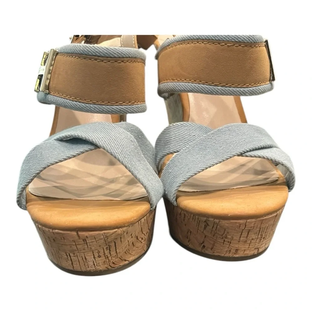 Tommy Hilfiger Denim and Tan Cork Gold‎ Hardware Wedges Size 9